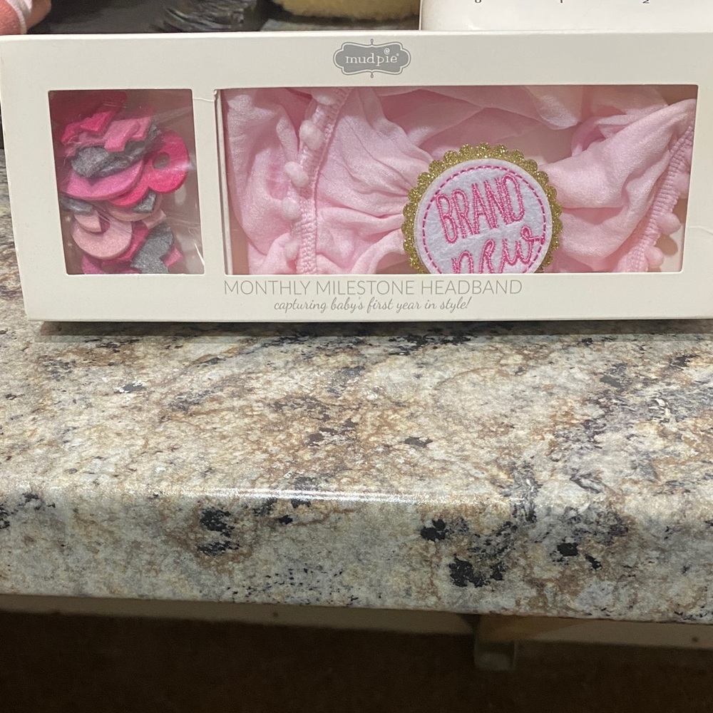 Mud Pie Pink and Gold Milestone Headband for newborn infants. New never used